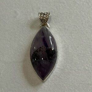 Vintage 925 Sterling Silver Purple Amethyst Boho Crystal Gemstone Large Pendant
